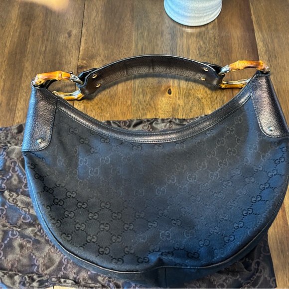 Authentic Gucci Signature Bamboo ring vintage hobo bag handbag purse - Picture 1 of 9